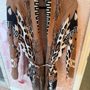 Attitudes by Renee Geometric Brown Cardigan